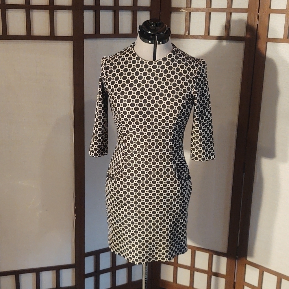 J. McLaughlin Black and White Lattice Print Mini Dress with Pockets Sz XS